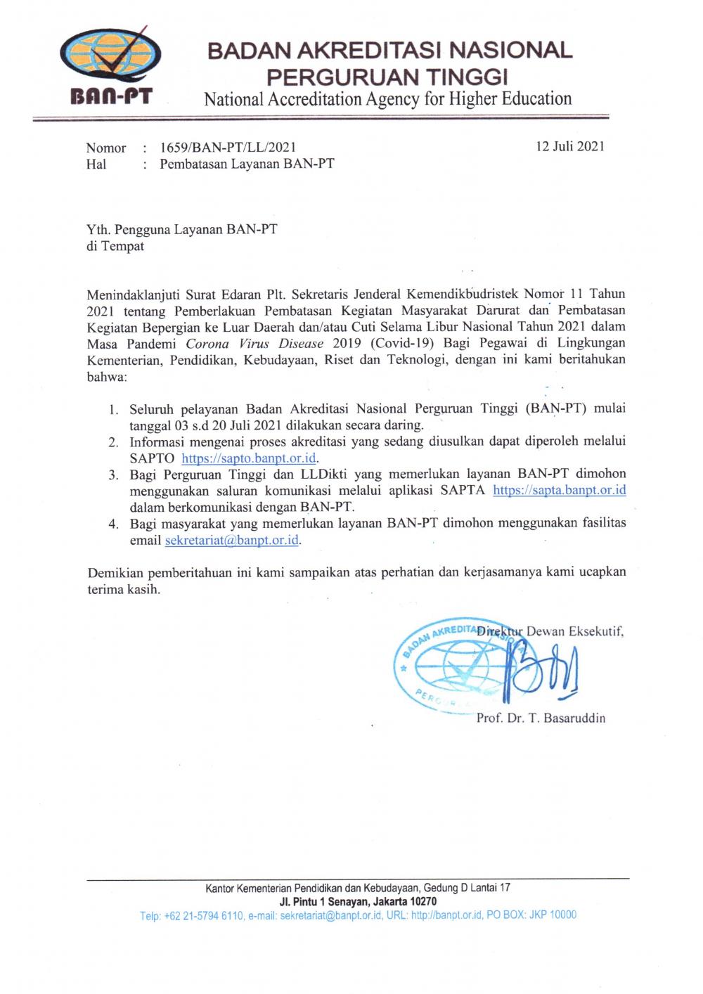 Pembatasan Layanan BAN-PT